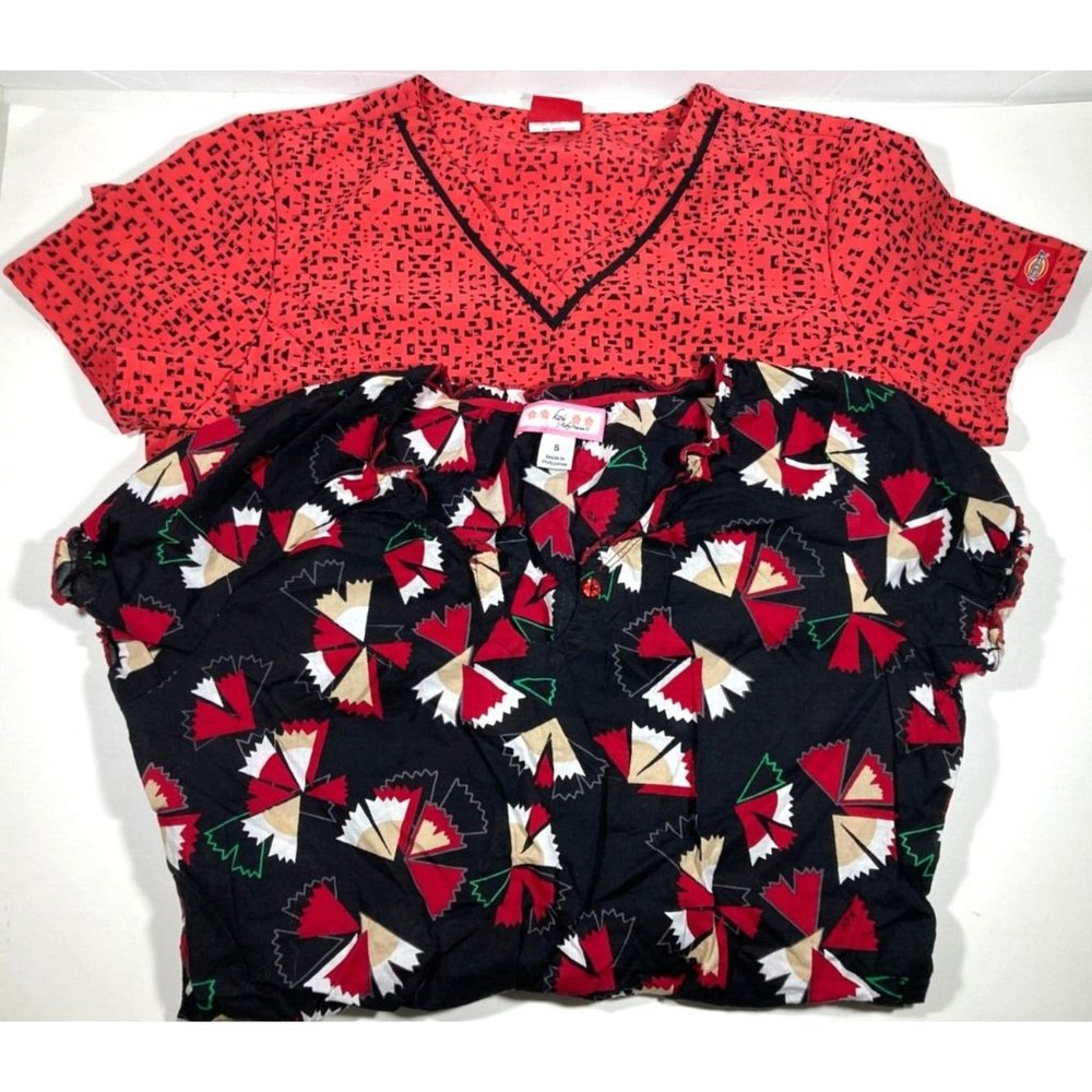 Lot of 2 Womens SCRUB SHIRTS SIZE Small TOPS DICKIES KOI Kathy Peterson Nursing